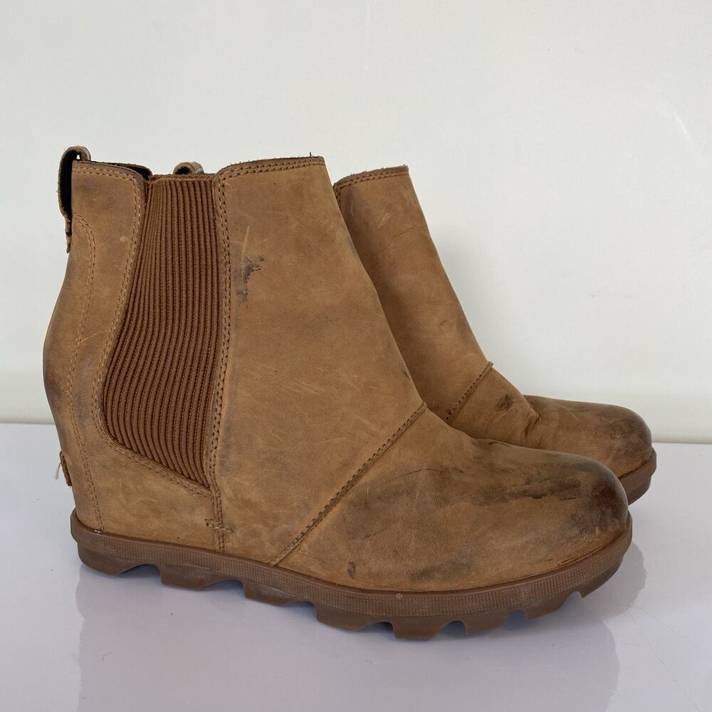 Sorel Joan of Arctic‎ Hidden Wedge Brown Leather Boot NL3022-224 Womens Size 9.5